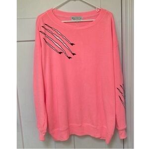 WILDFOX 🦊 Neon Pink Claw Oversized Crewneck Sweatshirt